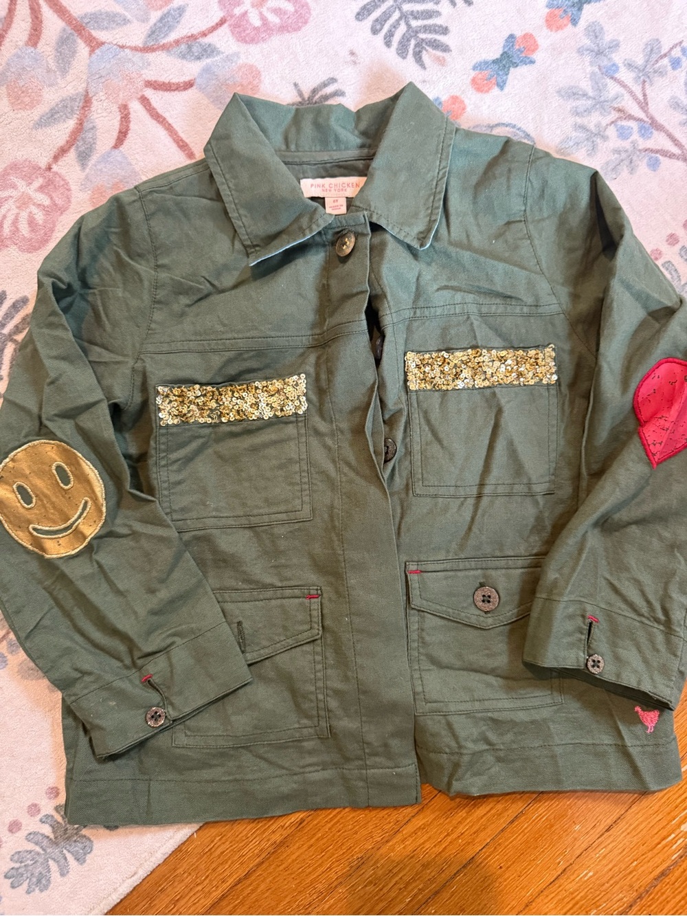 Pink Chicken Olive Green Sequin Pocket Jacket for Kids